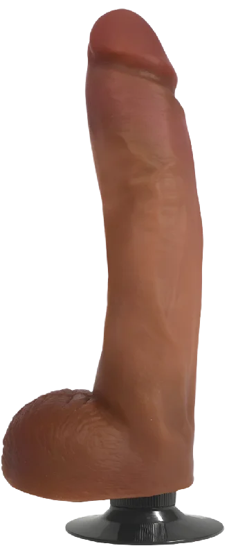 Vibrating Dildo with Balls - 10 Inch Realistic Vibrators - Brown