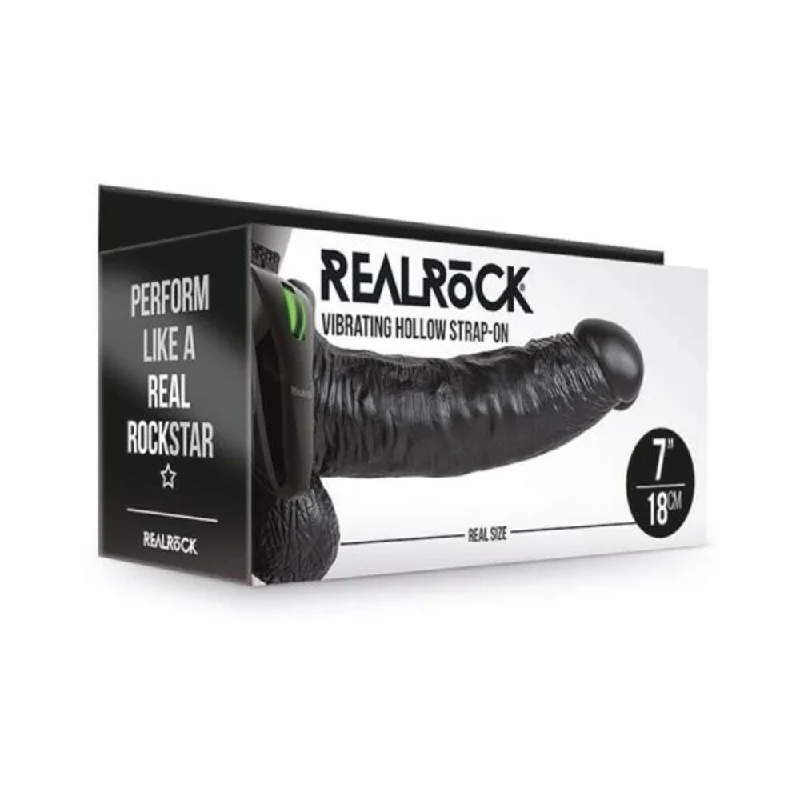 Realrock Vibrating Hollow Strap On With Balls 7 In. Chocolate