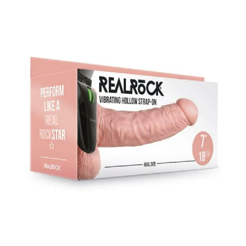 Realrock Vibrating Hollow Strap-on With Balls 7 In. Vanilla