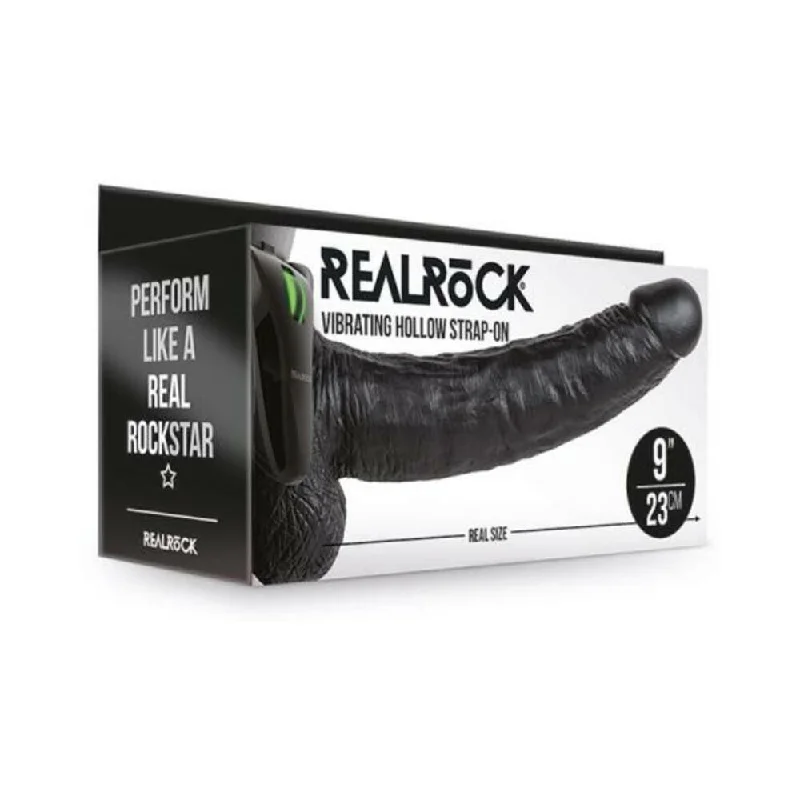 Realrock Vibrating Hollow Strap-on With Balls 9 In. Chocolate