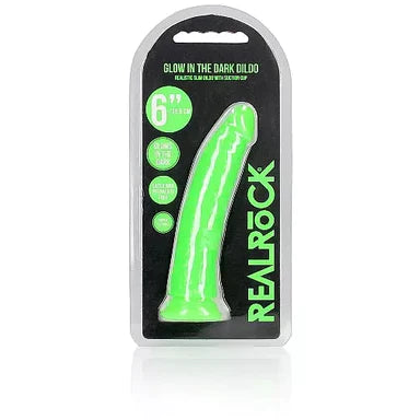 Realrock Glow In The Dark Slim Dildo 6" by Shots