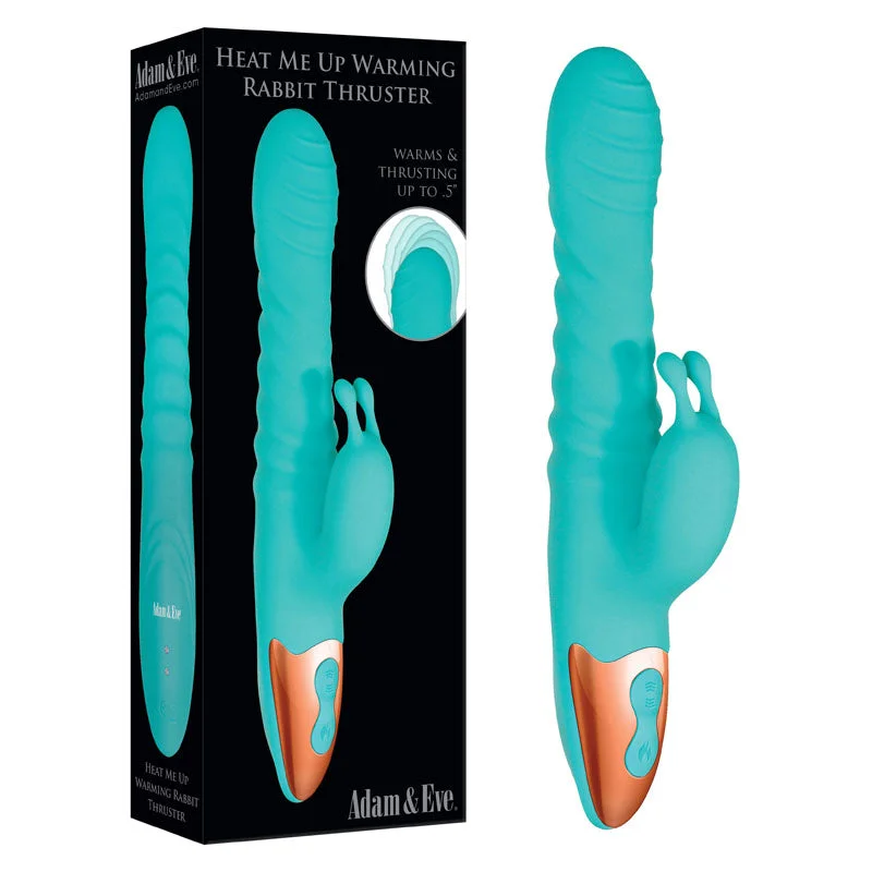 Adam & Eve HEAT ME UP Warming Rabbit Thruster - Teal 23.6 cm USB Rechargeable Warming Rabbit Vibrator