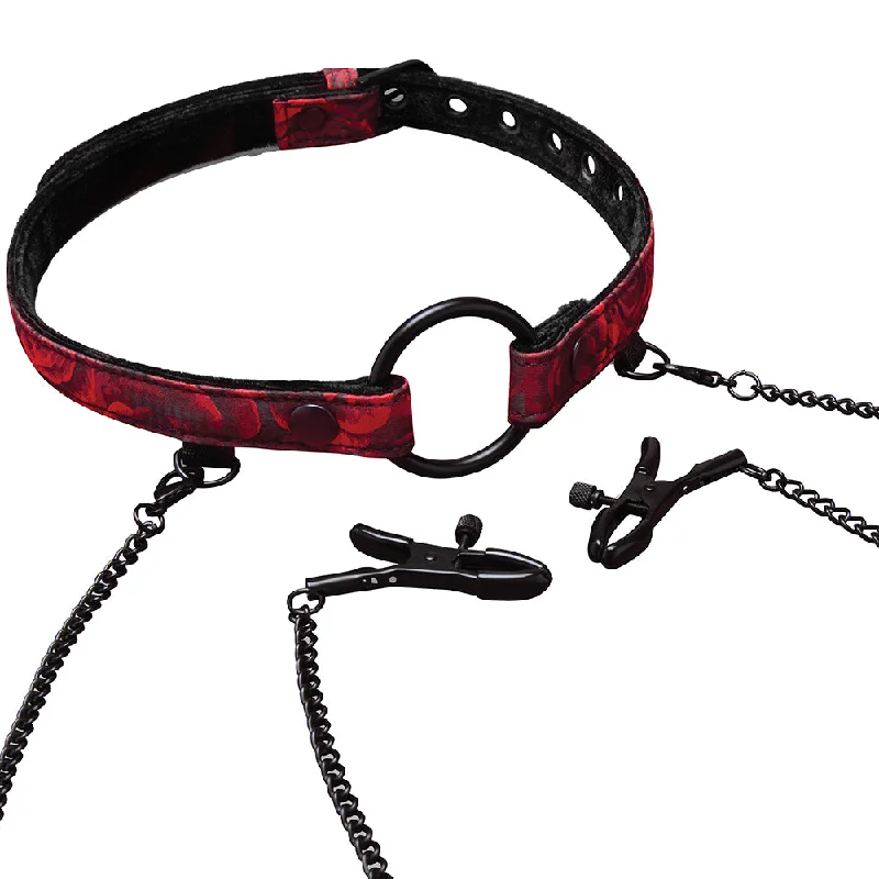 Secret Kisses Rosegasm Ring Gag With Clamps