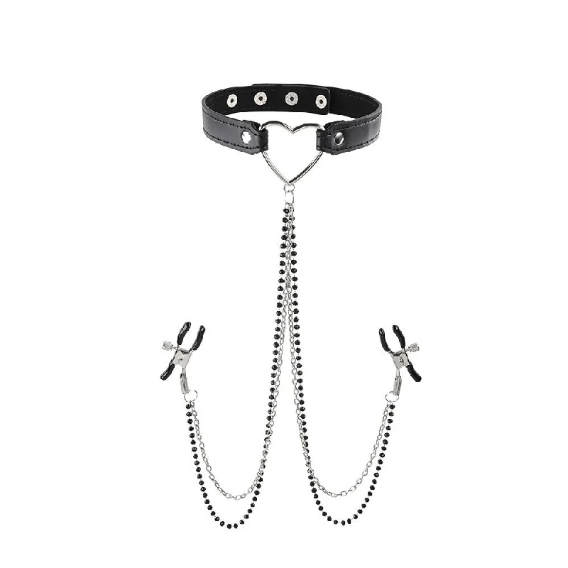 Amor Collar With Nipple Clamps - Black