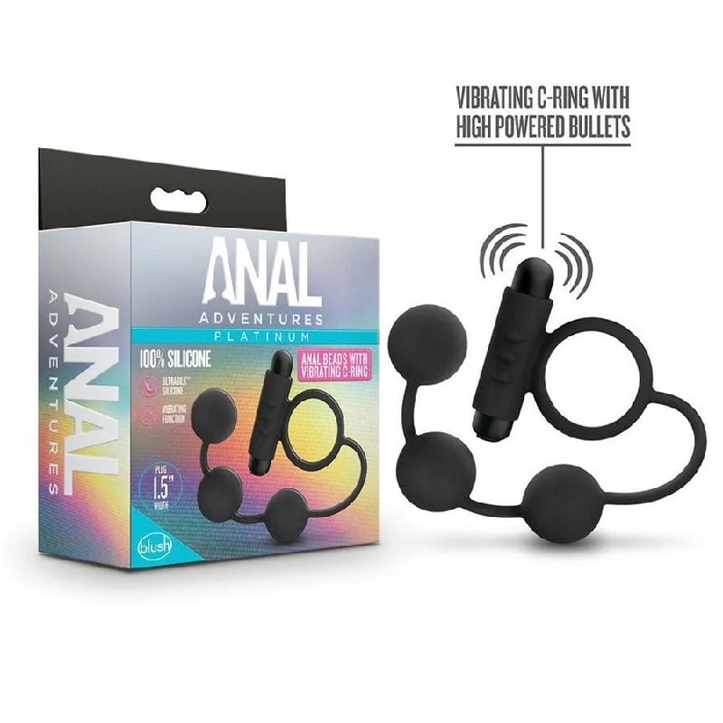 Anal Adventures Platinum Silicone Anal Beads with Vibrating Cock Ring by Blush Novelties