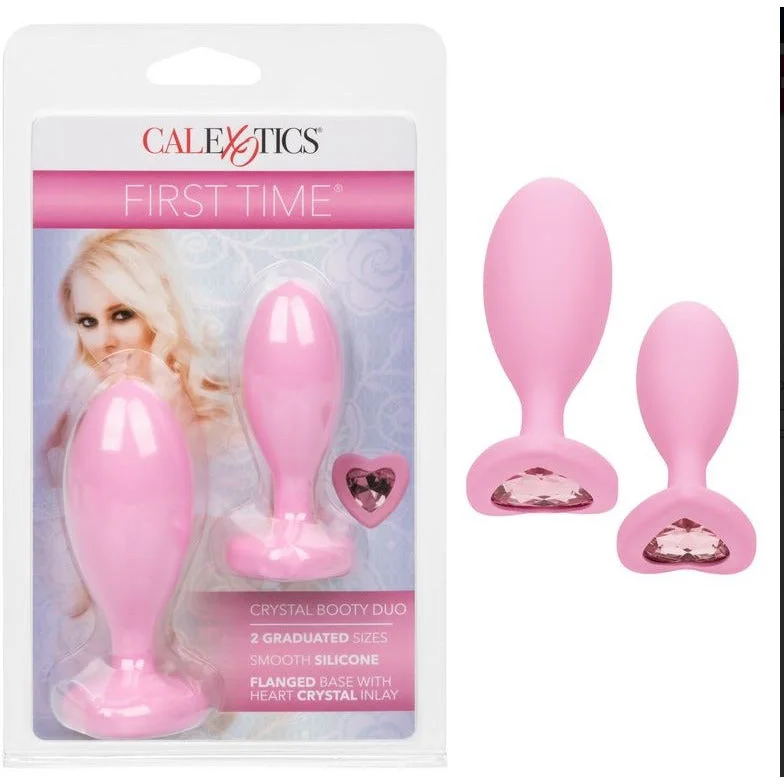 First Time™ Crystal Heart Booty Duo Anal Plugs 2pk by Cal Exotics