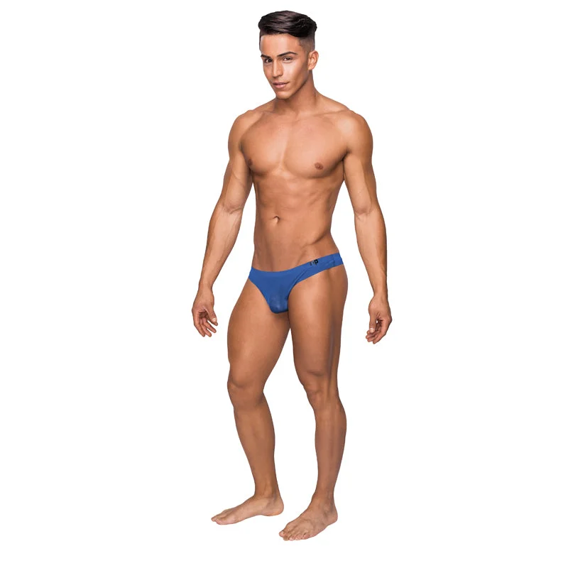 Male Power Seamless Sleek Thong Blue Sheer Pouch LX