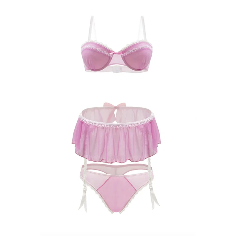 Pink Lady Bra, Skirt amd Panty Set L/XL  Strawberry Cream