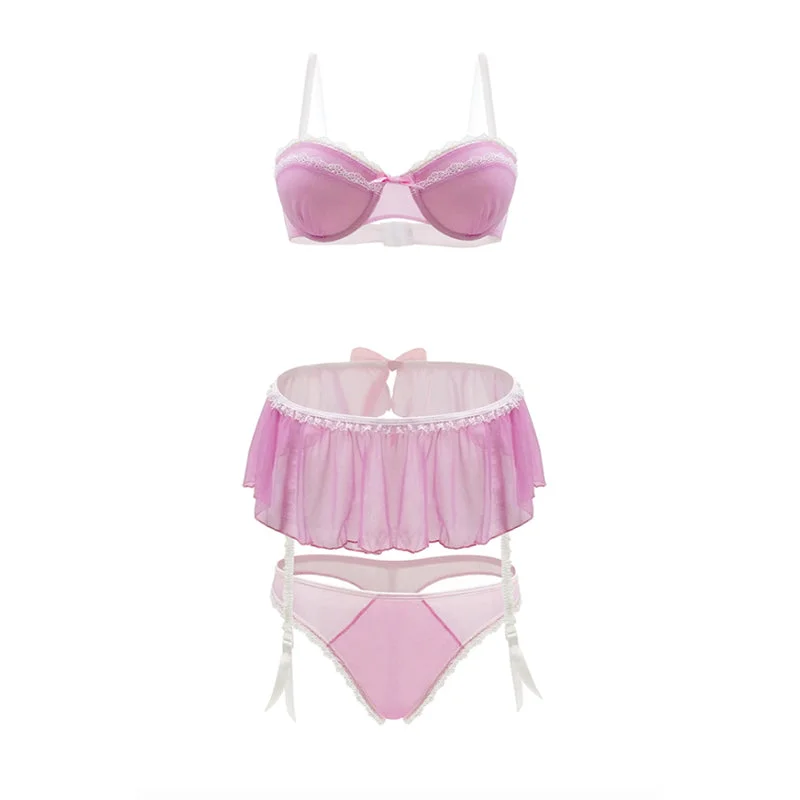 PinkLady Mesh Bra, Skirt and Panty Set M/L Strawberry Cream