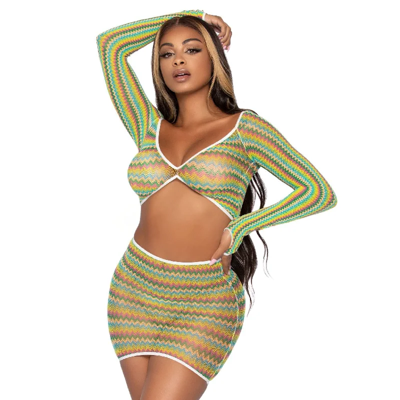 Zig Zag Net Crop Top and Mini Dress