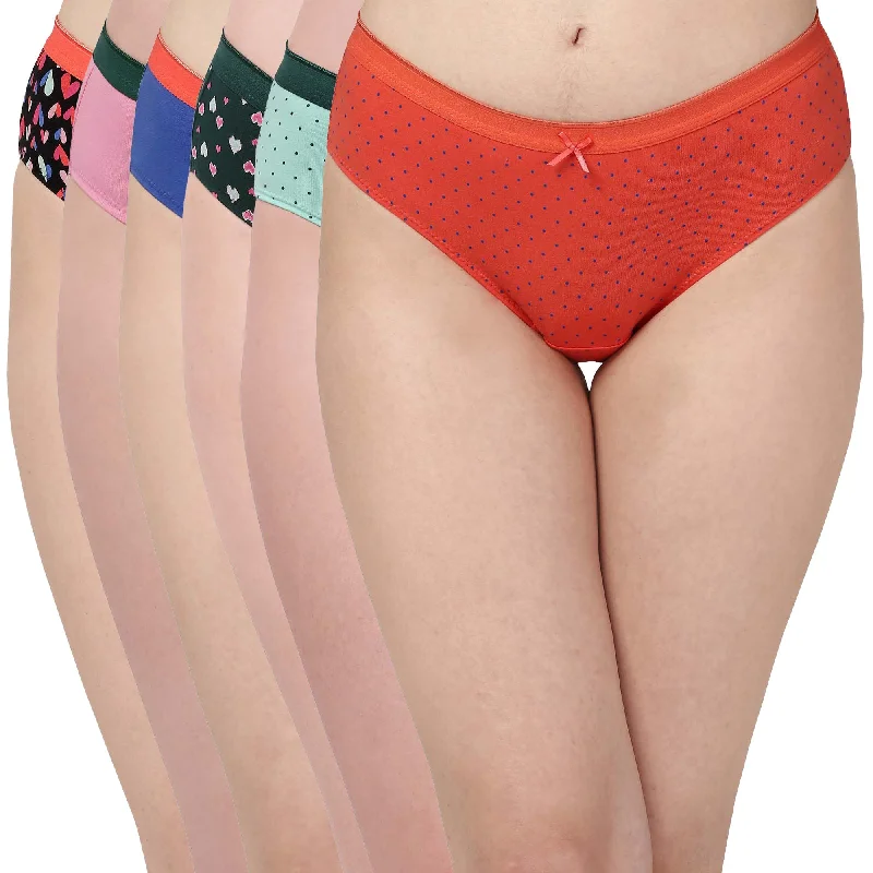 High Rise Full Coverage Solid and Printed Cotton Stretch Hipster Panty (Pack of 6)- 6FCB-21