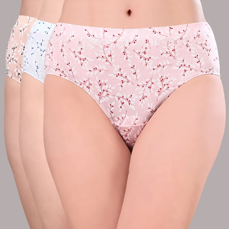 High Rise Full Coverage Printed Stretch Cotton Hipster Panty (Pack of 3) - 3FCB-30