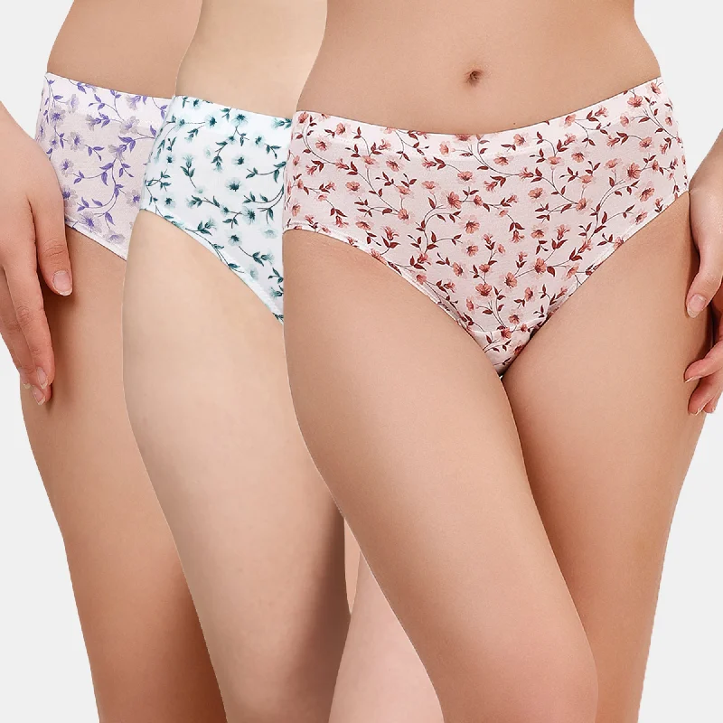 High Rise Full Coverage Printed Stretch Cotton Hipster Panty (Pack of 3) - 3FCB-30