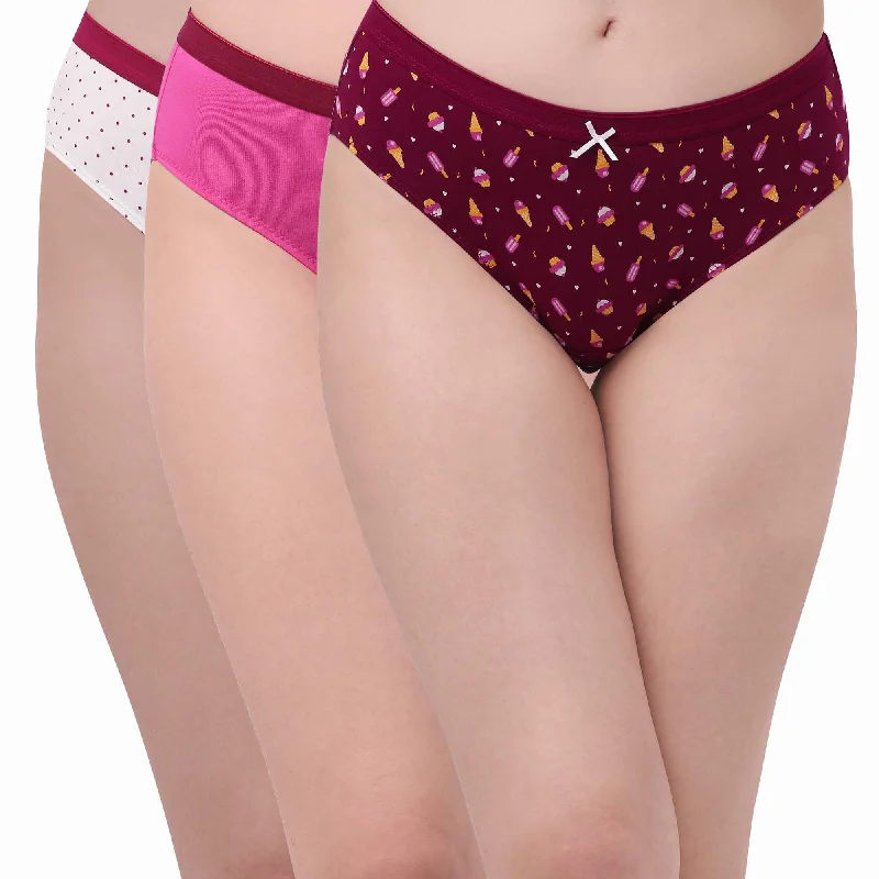 High Rise Full Coverage Solid and Printed Cotton Stretch Hipster Panty (Pack of 3)-3FCB-17