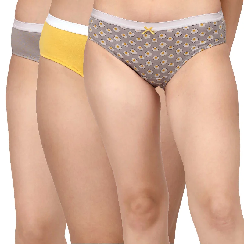 High Rise Full Coverage Solid and Printed Cotton Stretch Hipster Panty (Pack of 3)-3FCB-17