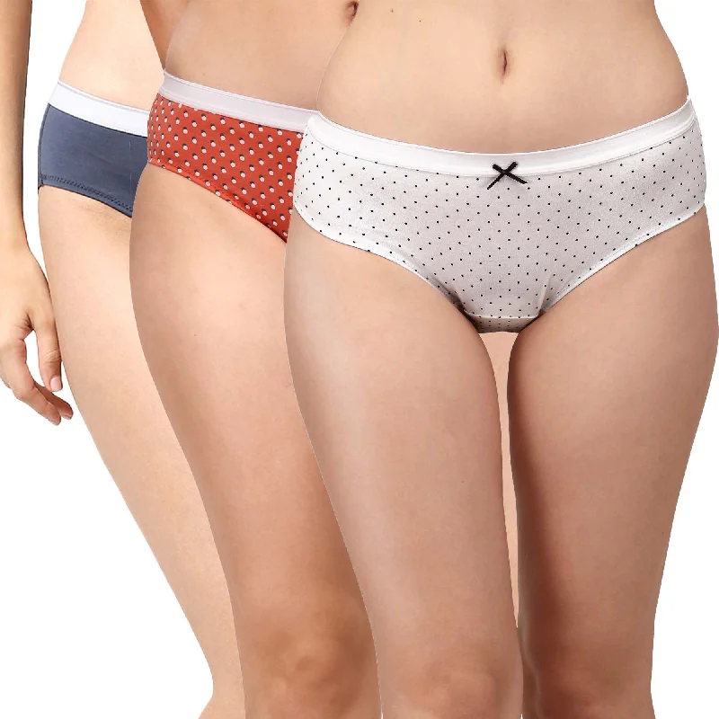 High Rise Full Coverage Solid and Printed Cotton Stretch Hipster Panty (Pack of 3)-3FCB-17