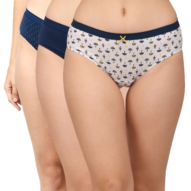 High Rise Full Coverage Solid and Printed Cotton Stretch Hipster Panty (Pack of 3)-3FCB-17