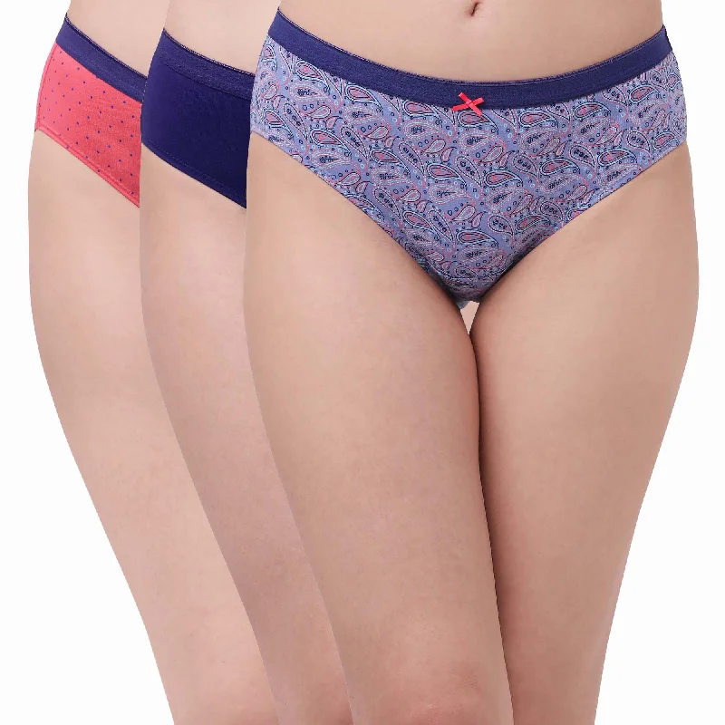 High Rise Full Coverage Solid and Printed Cotton Stretch Hipster Panty (Pack of 3)-3FCB-17