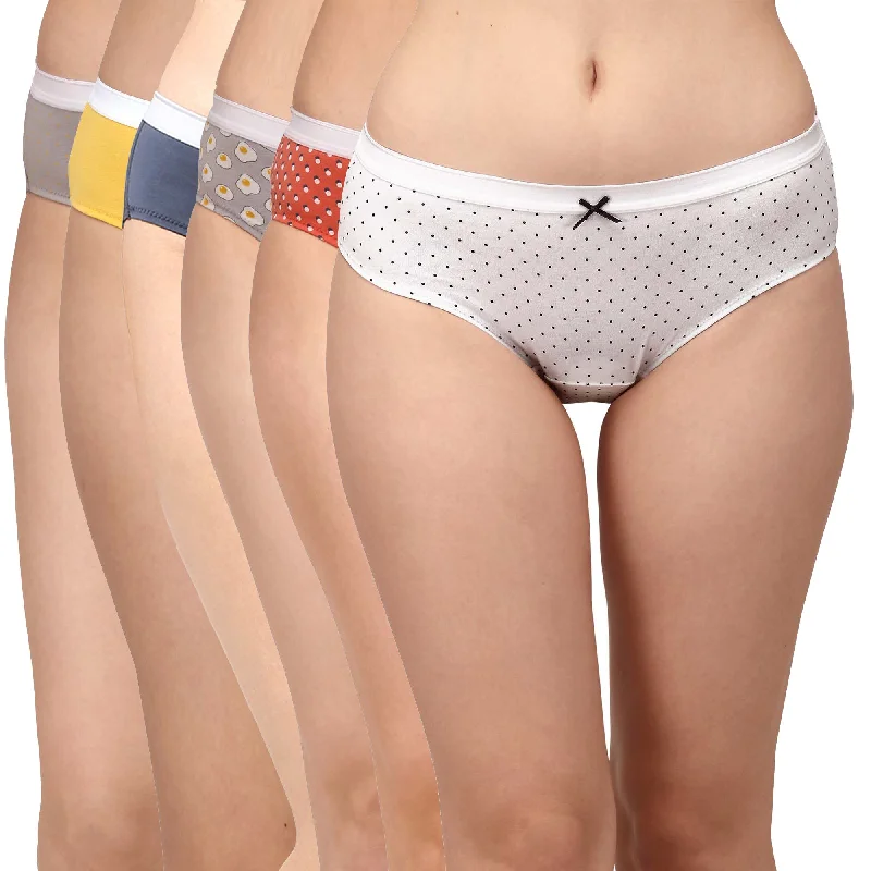 High Rise Full Coverage Solid and Printed Cotton Stretch Hipster Panty (Pack of 6)-6FCB-21