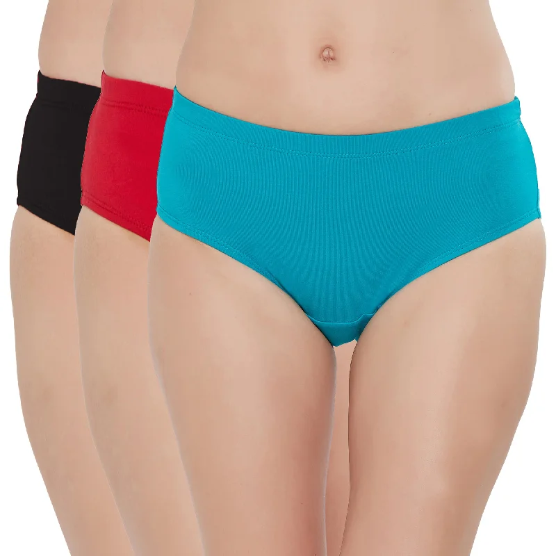 High Rise Full Coverage Solid Colour Cotton Stretch Hipster Panty (Pack of 3) - 3FCB-15A