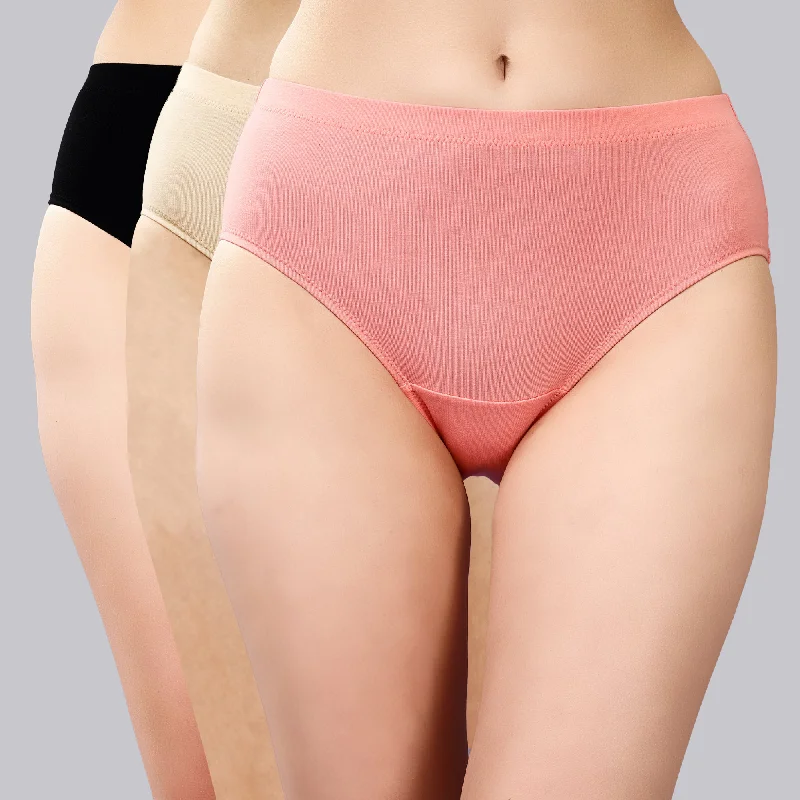 High Rise Full Coverage Solid Colour Cotton Stretch Hipster Panty (Pack of 3) - 3FCB-15A