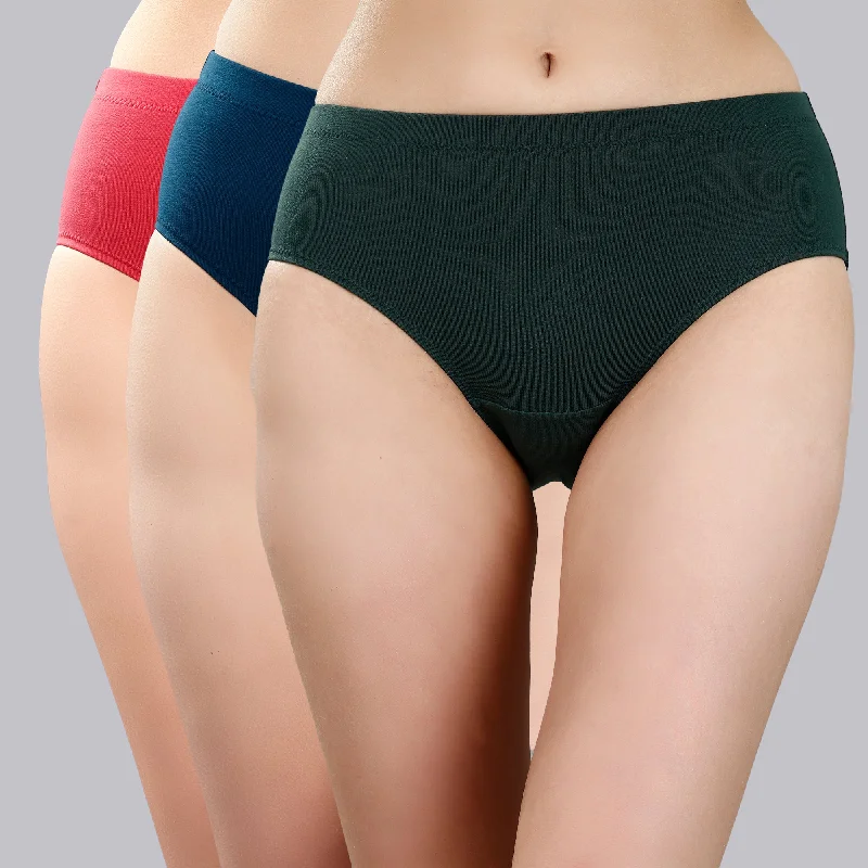 High Rise Full Coverage Solid Colour Cotton Stretch Hipster Panty (Pack of 3) - 3FCB-15A