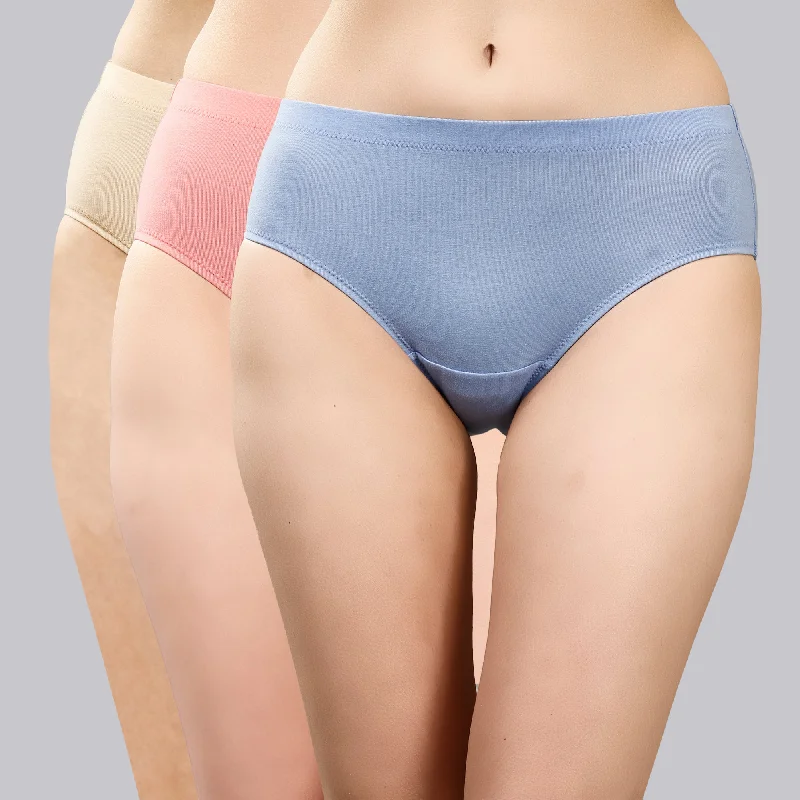 High Rise Full Coverage Solid Colour Cotton Stretch Hipster Panty (Pack of 3) - 3FCB-15A