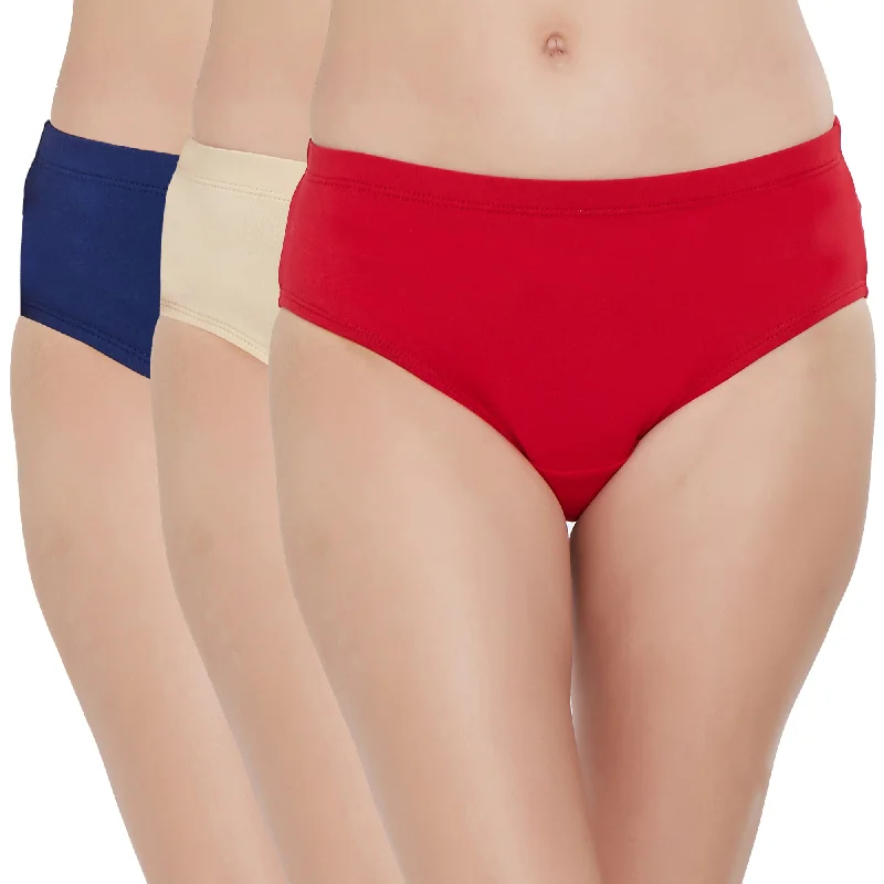 High Rise Full Coverage Solid Colour Cotton Stretch Hipster Panty (Pack of 3) - 3FCB-15A