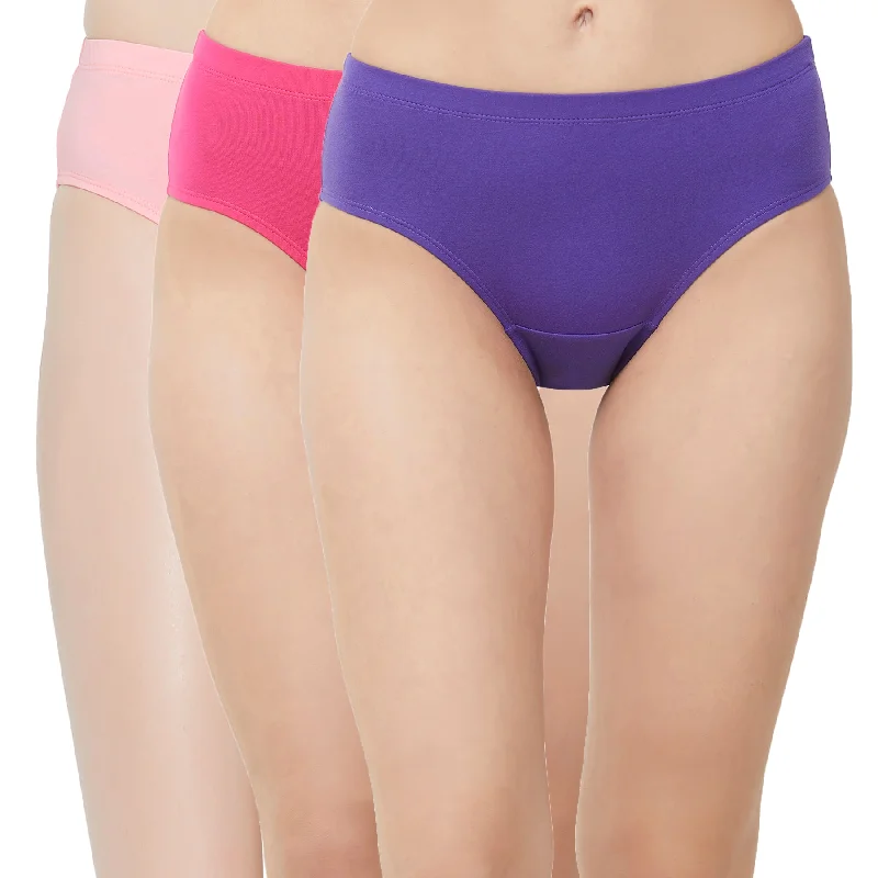 High Rise Full Coverage Solid Colour Cotton Stretch Hipster Panty (Pack of 3) - 3FCB-15A