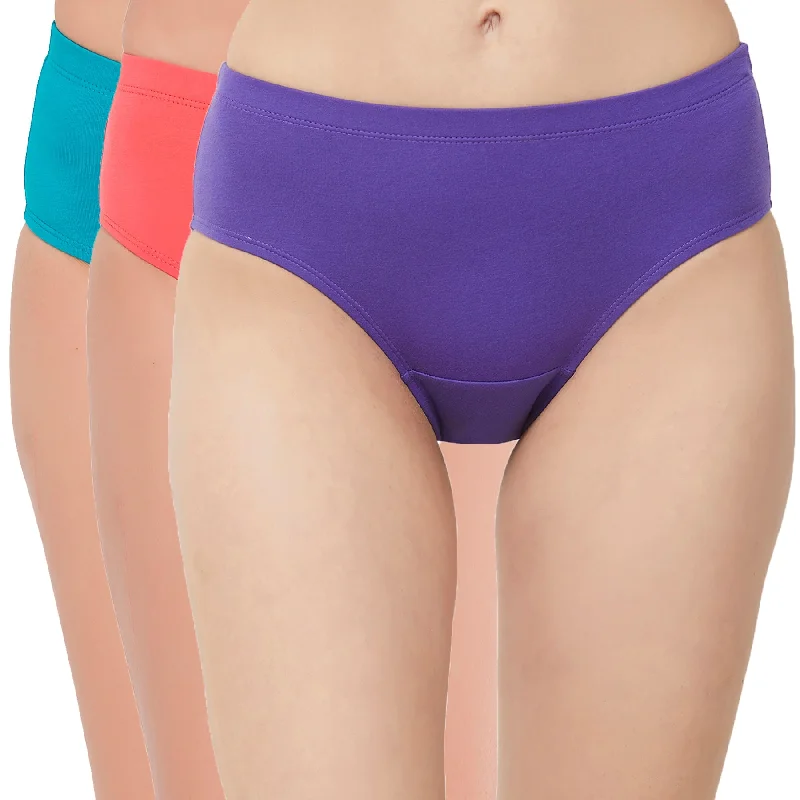 High Rise Full Coverage Solid Colour Cotton Stretch Hipster Panty (Pack of 3) - 3FCB-15A