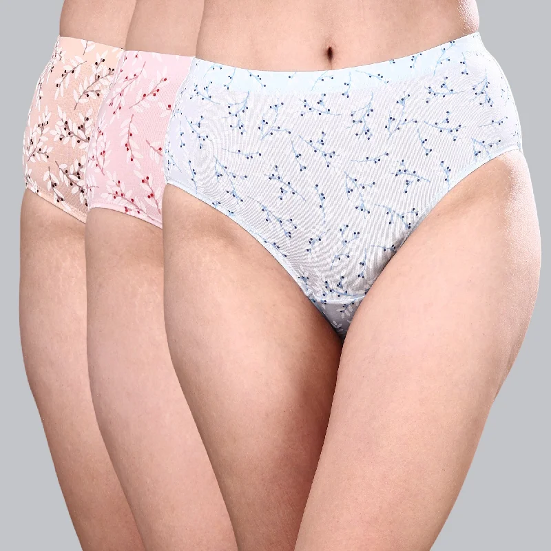 High Waist Full Coverage Printed Stretch Cotton Hipster Panty (Pack of 3) 3HWB-32