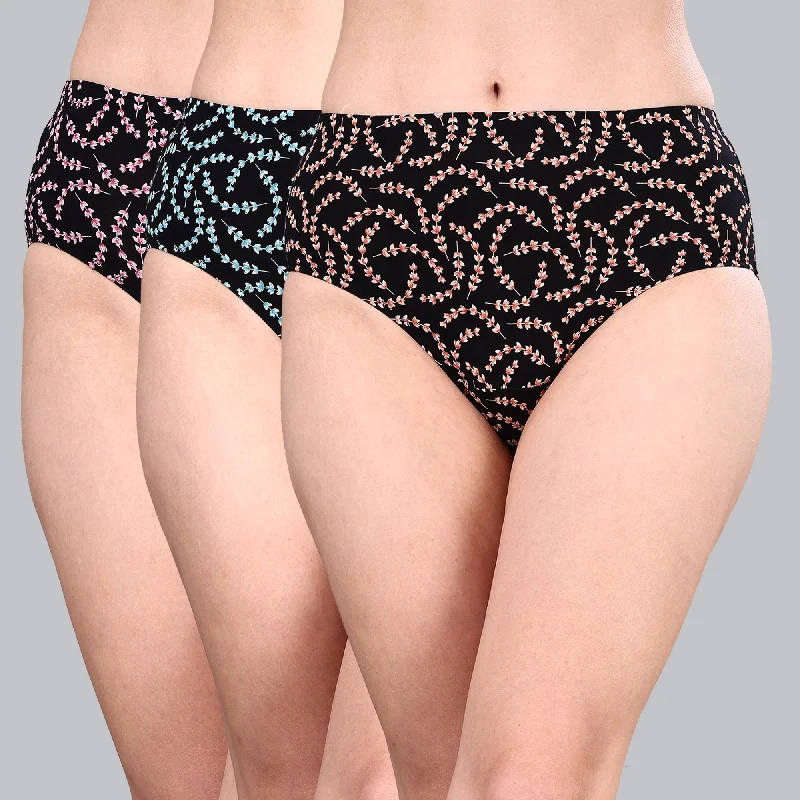 High Waist Full Coverage Printed Stretch Cotton Hipster Panty (Pack of 3) 3HWB-32