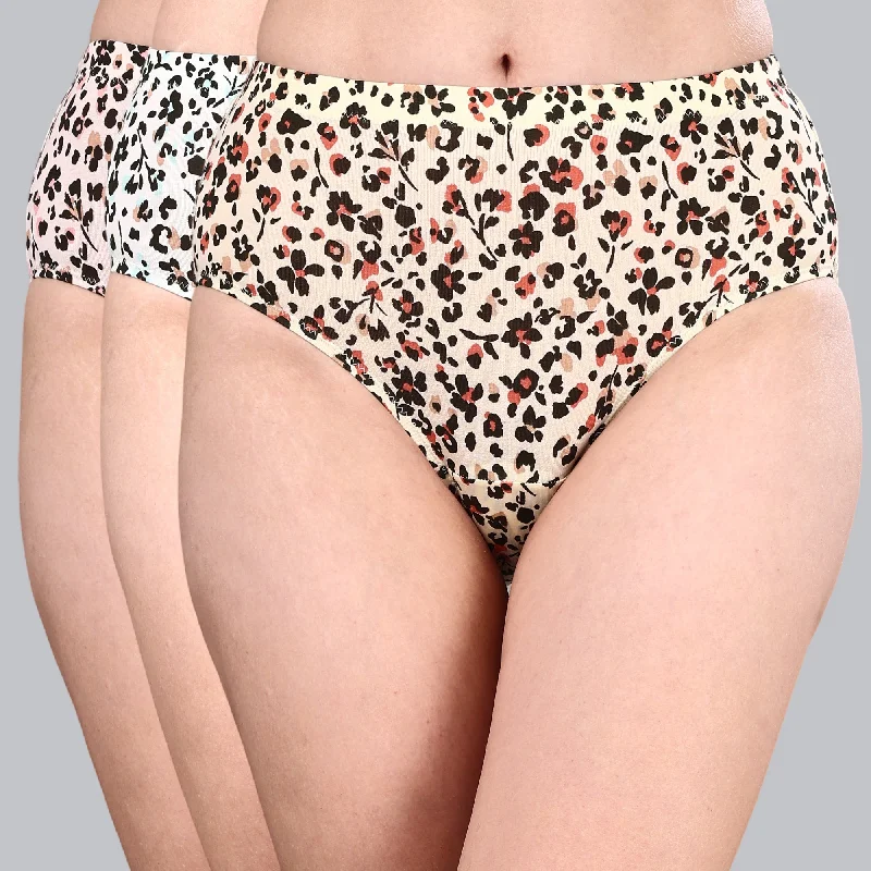 High Waist Full Coverage Printed Stretch Cotton Hipster Panty (Pack of 3) 3HWB-32