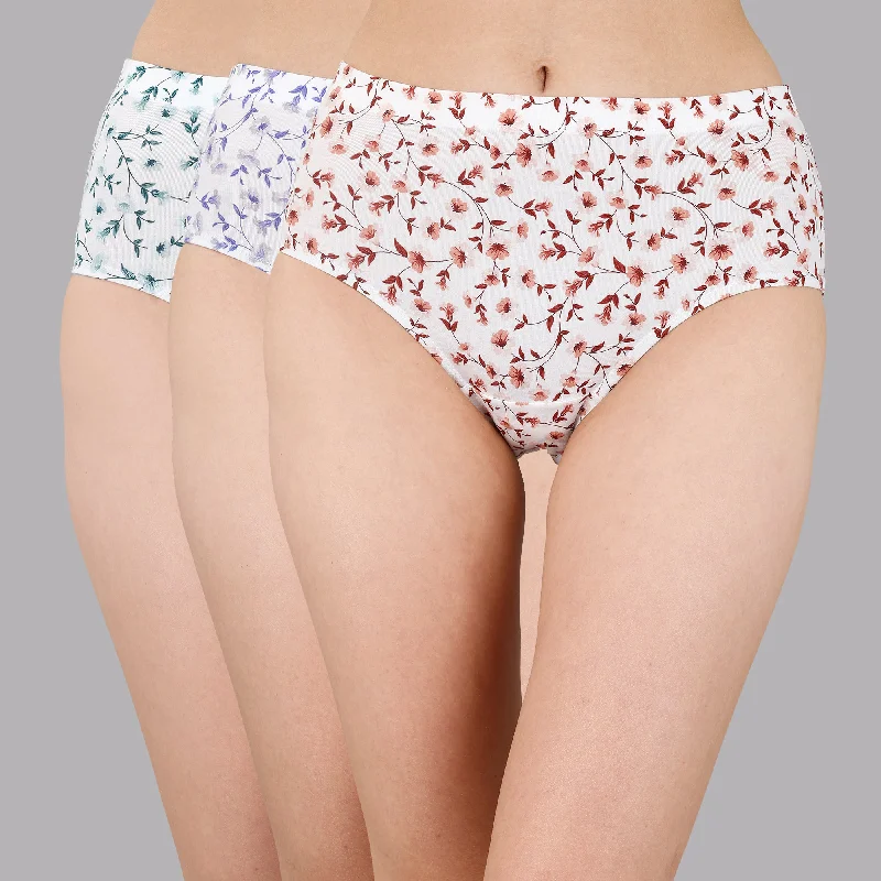 High Waist Full Coverage Printed Stretch Cotton Hipster Panty (Pack of 3) 3HWB-32