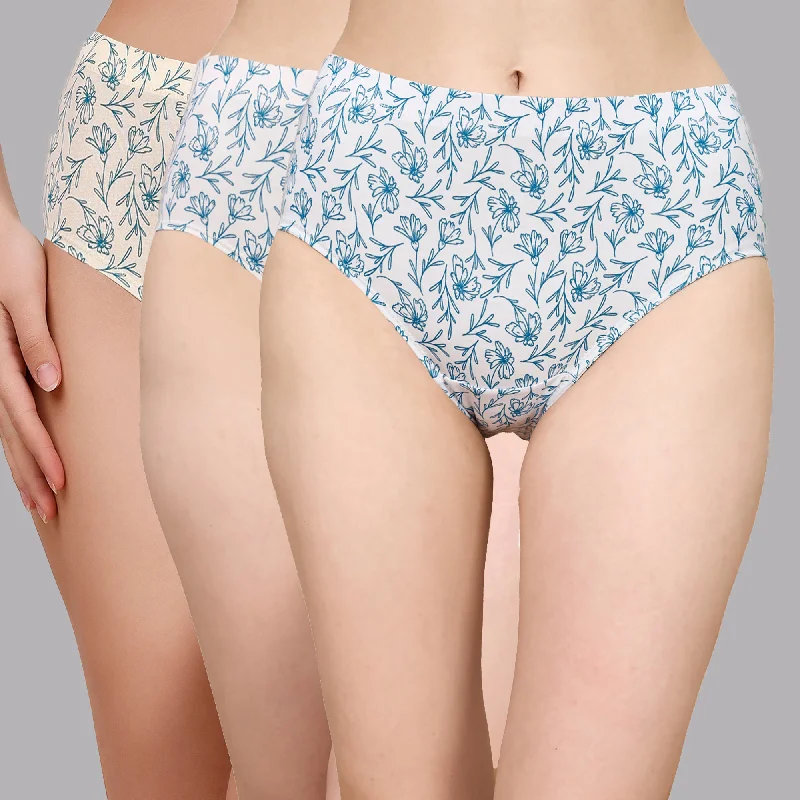 High Waist Full Coverage Printed Stretch Cotton Hipster Panty (Pack of 3) 3HWB-32