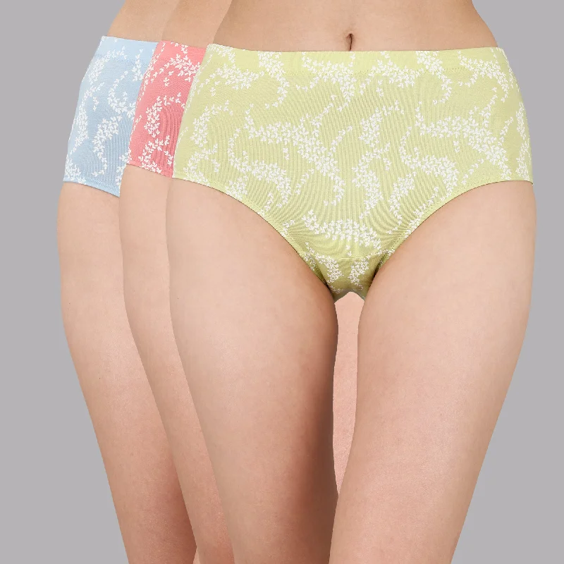 High Waist Full Coverage Printed Stretch Cotton Hipster Panty (Pack of 3) 3HWB-32