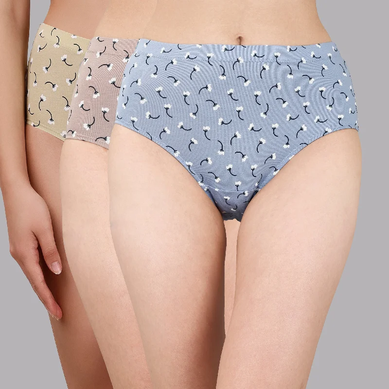 High Waist Full Coverage Printed Stretch Cotton Hipster Panty (Pack of 3) 3HWB-32