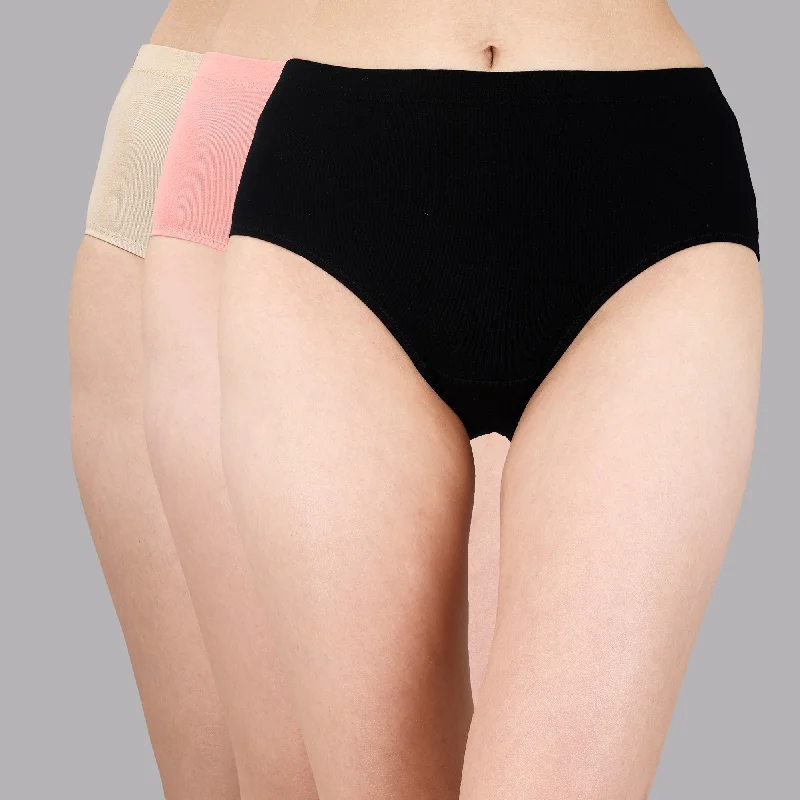 High Waist Full Coverage Solid Stretch Cotton Hipster Panty (Pack of 3) 3HWB-31