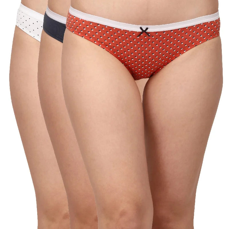 Mid Rise Medium Coverage Solid and Printed Cotton Stretch Brief Panty (Pack of 3) 3BF-16