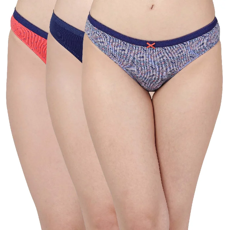 Mid Rise Medium Coverage Solid and Printed Cotton Stretch Brief Panty (Pack of 3) 3BF-16