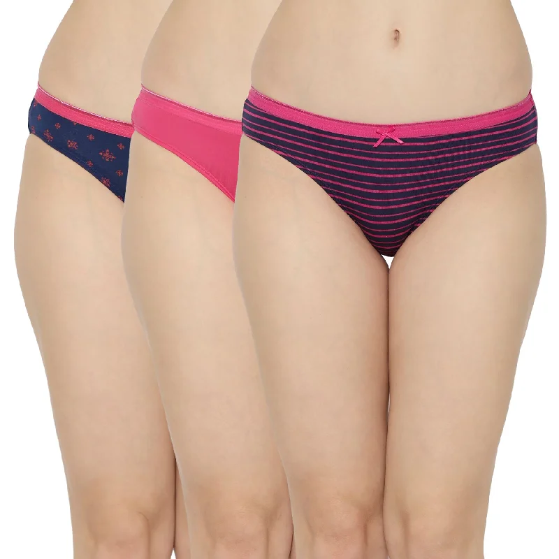 Mid Rise Medium Coverage Solid and Printed Cotton Stretch Brief Panty (Pack of 3) 3BF-16