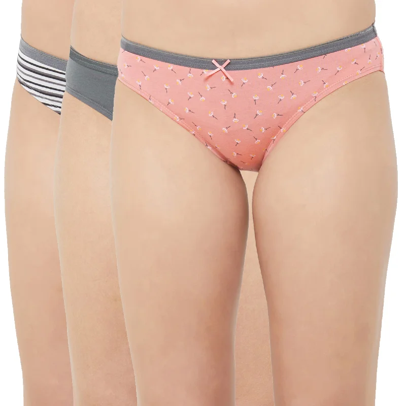 Mid Rise Medium Coverage Solid and Printed Cotton Stretch Brief Panty (Pack of 3) 3BF-16