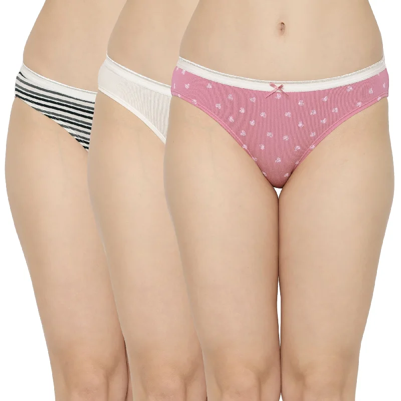 Mid Rise Medium Coverage Solid and Printed Cotton Stretch Brief Panty (Pack of 3) 3BF-16