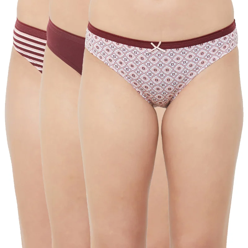 Mid Rise Medium Coverage Solid and Printed Cotton Stretch Brief Panty (Pack of 3) 3BF-16