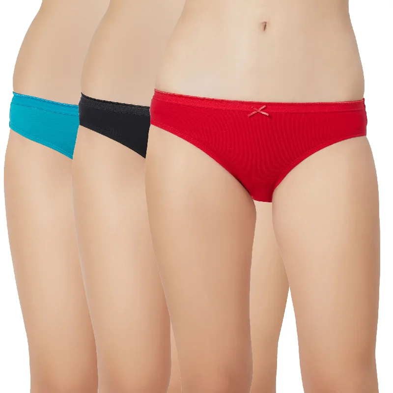 Mid Rise Medium Coverage Solid Colour Cotton Stretch Brief Panty (Pack of 3) - 3BF-14