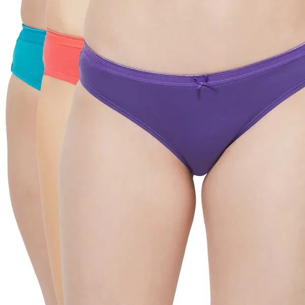 Mid Rise Medium Coverage Solid Colour Cotton Stretch Brief Panty (Pack of 3) - 3BF-14