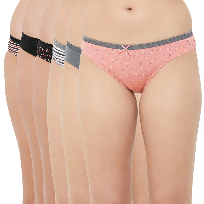 Mid Rise Medium Coverage Solid and Printed Cotton Stretch Brief Panty (Pack of 6) 6BF-20