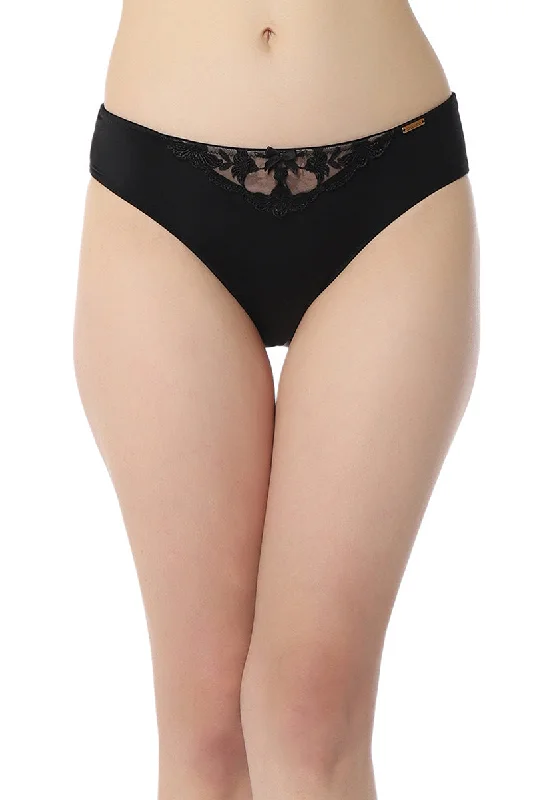 Sheer Luxe Bikini Panty - Black & Stucco