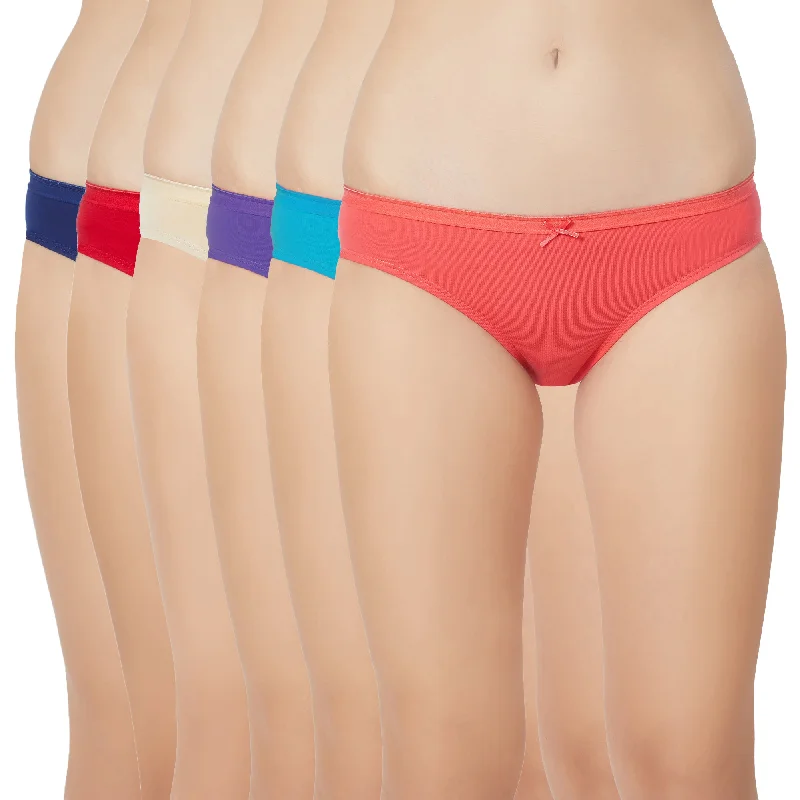 Mid Rise Medium Coverage Solid Colour Cotton Stretch Brief Panty (Pack of 6) 6BF-18