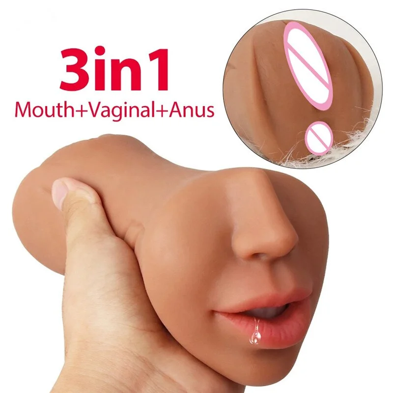 3 in 1 Male Masturbator Men Deepthroat Mouth Vagina Anus Sex Toy Blowjob Artificial Realistic Real Pussy